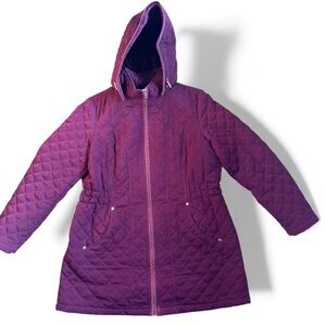 Purple/Maroon quilted hooded winter warm long coat from St. John’s Bay XL